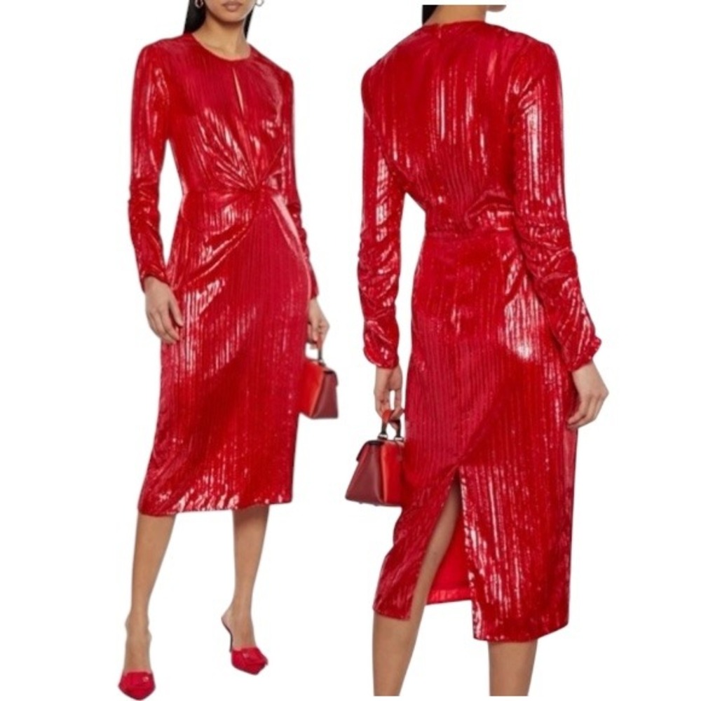 NWT Diane Von Furstenberg Mallory Sindoor Red Metallic Velvet Twist Dress Size 2